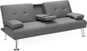 SlickBlue Convertible Folding Futon Sofa Bed Fabric with 2 Cup Holders