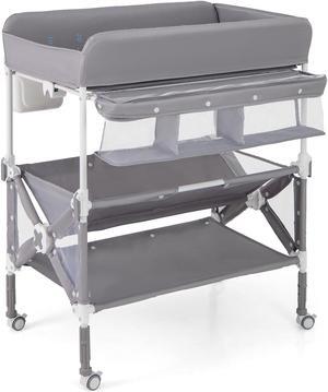 SlickBlue Portable Baby Changing Table with Wheels and Large Storage Rack