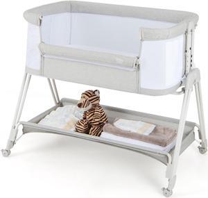 SlickBlue Baby Portable Bedside Sleeper with 7 Adjustable Heights-Gray