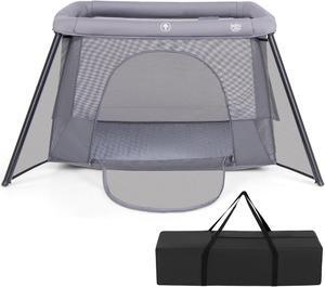 SlickBlue 2-in-1 Portable Baby Playpen with Safety Enclosure and Padded Mattress-Dark Gray