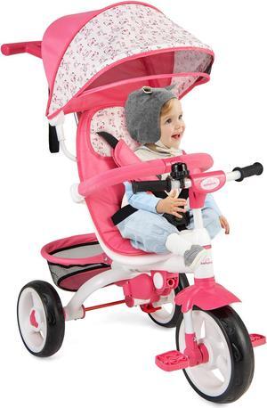 SlickBlue 5-in-1 Detachable Baby Stroller Tricycle with Round Canopy-Pink