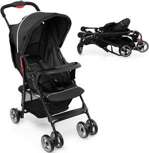 SlickBlue Toddler Travel Stroller for Airplane with Canopy and Adjustable Backrest-Black
