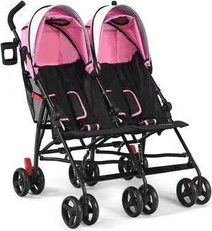 SlickBlue Foldable Twin Baby Double Stroller Ultralight Umbrella Kids Stroller-Pink