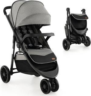 SlickBlue Baby Jogging Stroller with Adjustable Canopy for Newborn-Gray