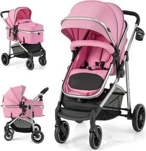 SlickBlue 2-in-1 Convertible Baby Stroller with Reversible Seat-Pink