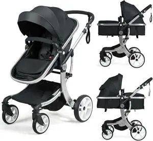 SlickBlue Folding Aluminum Infant Reversible Stroller with Diaper Bag