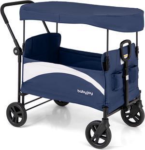 SlickBlue 2-Seat Stroller Wagon with Adjustable Canopy and Handles