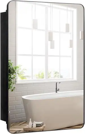 SlickBlue 20 x30 Inch Multi-Functional Bathroom Mirror Cabinet with Adjustable Shelves-Black