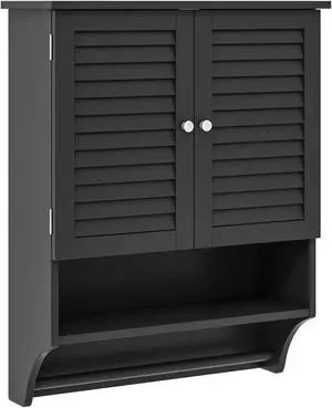SlickBlue 2-Doors Bathroom Wall-Mounted Medicine Cabinet with Towel Bar-Black