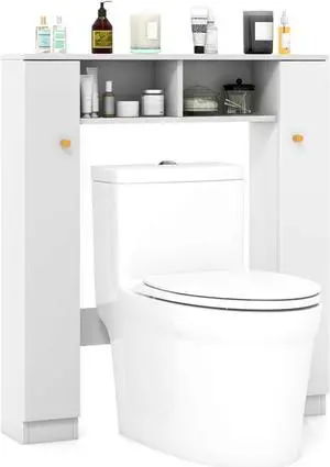 SlickBlue Over The Toilet Storage Cabinet with 2 Open Compartments and 4 Adjustable Shelves-White