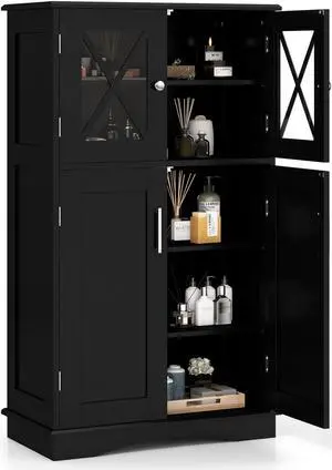 SlickBlue 4 Doors Freeestanding Bathroom Floor Cabinet with Adjustable Shelves