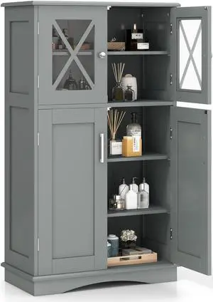 SlickBlue 4 Doors Freeestanding Bathroom Floor Cabinet with Adjustable Shelves
