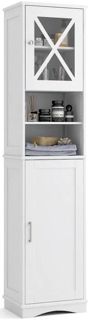 SlickBlue 67 Inch Tall Bathroom Cabinet Freestanding Storage Cabinet with 5 Adjustable Shelves-White