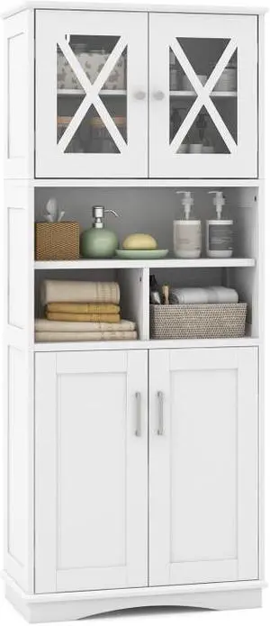 SlickBlue Tall Bathroom Cabinet Large Floor Storage Cabinet with Acrylic Doors and 3 Cubes-White