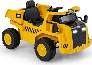 SlickBlue 12V Caterpillar Licensed Kids Ride on Dump Truck with Tiltable Bump Bed-Yellow