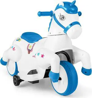 SlickBlue 12V Unicorn Ride on Toy with Training Wheels and Horse Riding Mode