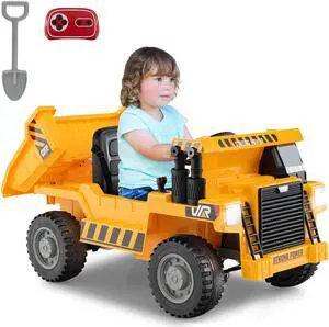 SlickBlue Kids Ride on Dump Truck 12V Ride on Car with Electric Dump Bed