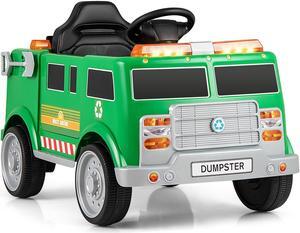 SlickBlue 12V Battery Powered Electric Vehicle with Remote Control and Trash Bin-Green