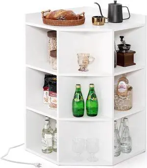 SlickBlue 3-Tier Corner Cabinet with Charging Station for Bedroom