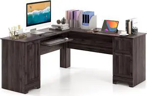SlickBlue L-Shaped Office Desk with Storage Drawers and Keyboard Tray