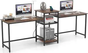 SlickBlue 2-Person Computer Desk with Power Outlet and Printer Stand