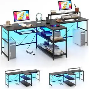 SlickBlue 2-Person Reversible Computer Desk Long Office Desk with LED Lights
