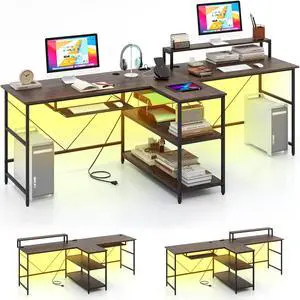 SlickBlue 2-Person Reversible Computer Desk Long Office Desk with LED Lights