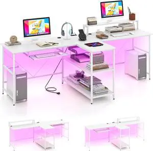 SlickBlue 2-Person Reversible Computer Desk Long Office Desk with LED Lights