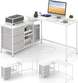 SlickBlue L-shaped Computer Desk with Power Outlet for Working Studying Gaming