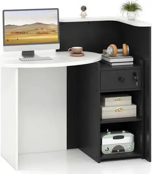 SlickBlue Front Reception Office Desk with Open Shelf and Drawer