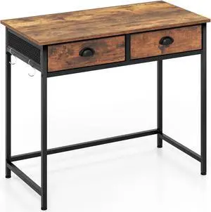 SlickBlue Space Saving Home Office Desk with 2 Fabric Drawers and 4 Hanging Hooks
