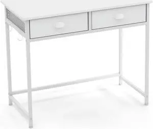 SlickBlue Space Saving Home Office Desk with 2 Fabric Drawers and 4 Hanging Hooks