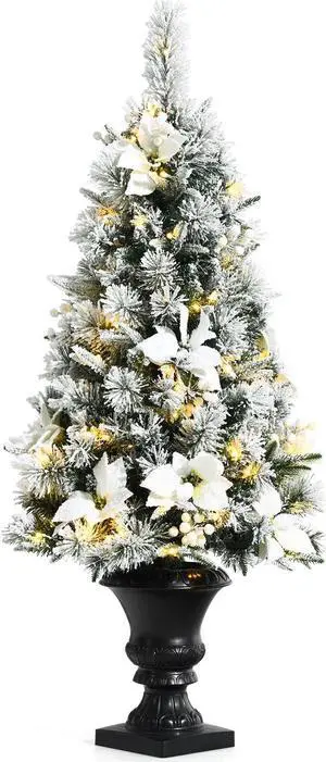 SlickBlue Pre-lit Snowy Christmas Entrance Tree with White Berries and Flowers