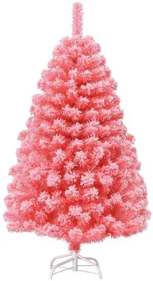 SlickBlue Pink Christmas Tree with Snow Flocked PVC Tips and Metal Stand