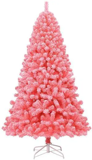 SlickBlue Pink Christmas Tree with Snow Flocked PVC Tips and Metal Stand
