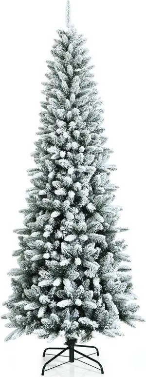 SlickBlue Snow-Flocked Hinged Artificial Christmas Pencil Tree with Mixed Tips