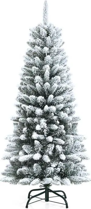 SlickBlue Snow-Flocked Hinged Artificial Christmas Pencil Tree with Mixed Tips