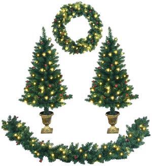 SlickBlue 4 Pieces Christmas Decoration Set with Garland Wreath and Entrance Trees