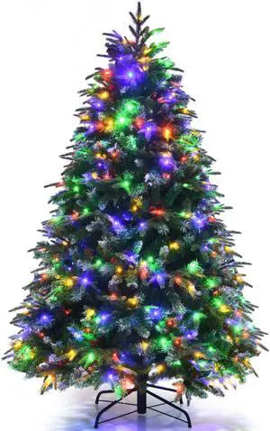 SlickBlue Pre-Lit Snowy Christmas Hinged Tree with Flash Modes and Multi-Color Lights