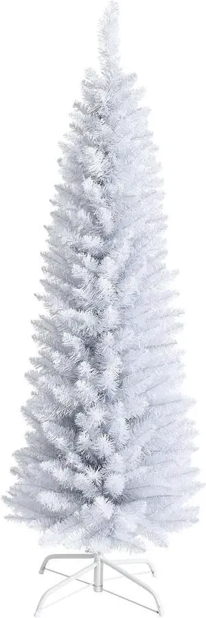 SlickBlue Slim Artificial Christmas Pencil Tree with PVC Needles and Folding Metal Stand