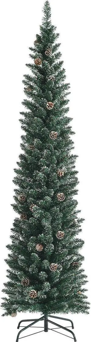 SlickBlue Snowy Artificial Pencil Christmas Tree with Pine Cones