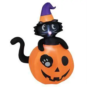 SlickBlue  Inflatable Halloween Pumpkin with Witch's Black Cat