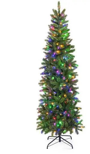 SlickBlue Pre-Lit Artificial Christmas Pencil Tree with 648 PVC PE Branch Tips