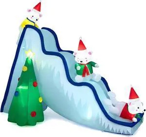 SlickBlue Inflatable Polar Bear Slide Scene Decoration with LED Lights