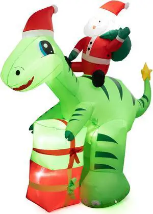 SlickBlue Lighted Christmas Inflatable Santa Claus Dinosaur Decoration with Gift Boxes