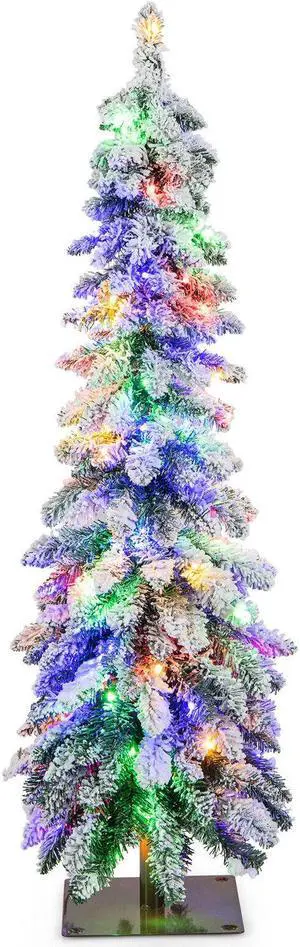 SlickBlue Pre-Lit Artificial Christmas Tree Snow-Flocked Slim Pencil Xmas Decor