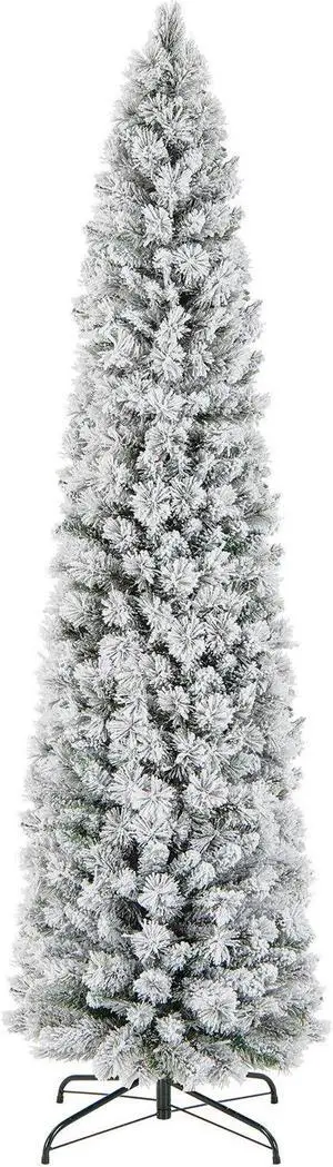 SlickBlue Christmas Tree with 258 Branch Tips and 100 Incandescent Lights-Flocked and Slim
