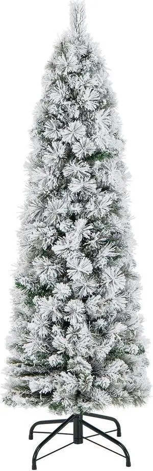 SlickBlue Pre-Lit Slim Flocked Christmas Tree with 258 Branch Tips and 100 Lights