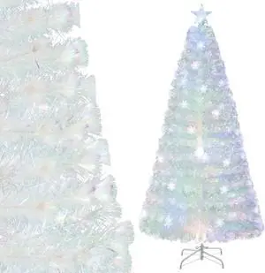SlickBlue Pre-Lit White Artificial Christmas Tree with Iridescent Leaves