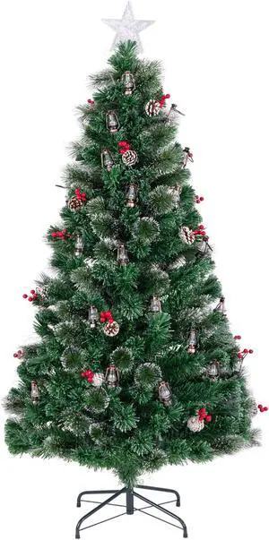 SlickBlue Artificial Christmas Tree with Red Berries and Kerosene Lamps